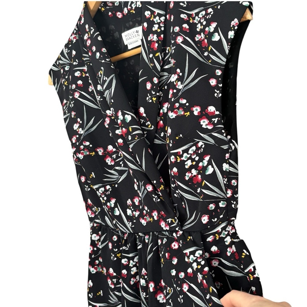 Molly Bracken Black Floral Dress Shawl Collar Wrap-style Bodice | XS | Pockets! - Picture 9 of 10